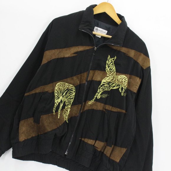 Vintage Monaliza Jacket High Fashion Women's Black Zebra Pattern Full Zip 2XL - Picture 2 of 8
